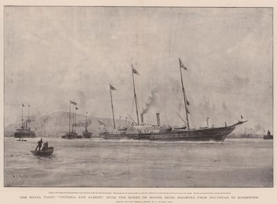 Die königliche Yacht Victoria und Albert, mit der Königin an Bord, eskortiert von Holyhead nach Kingstown von William Lionel Wyllie